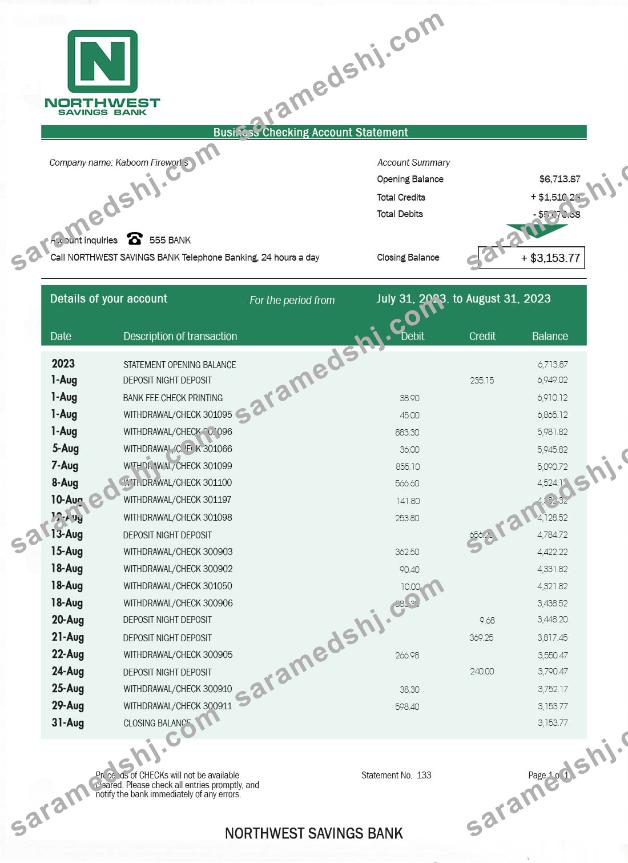 NORTHWEST Savings Bank bank statement